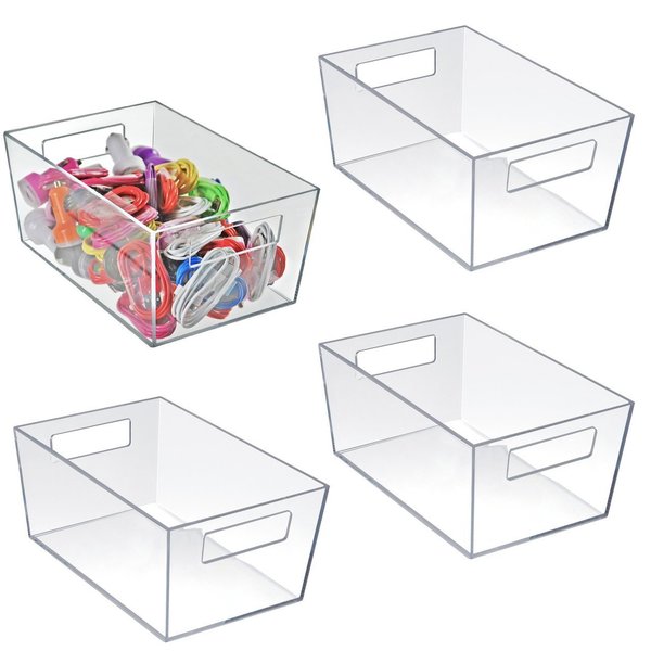 Azar Displays Medium Organizer Storage Tote Bin with Handle 10W x 6.75D x 4.5H, 4-Pack 556235